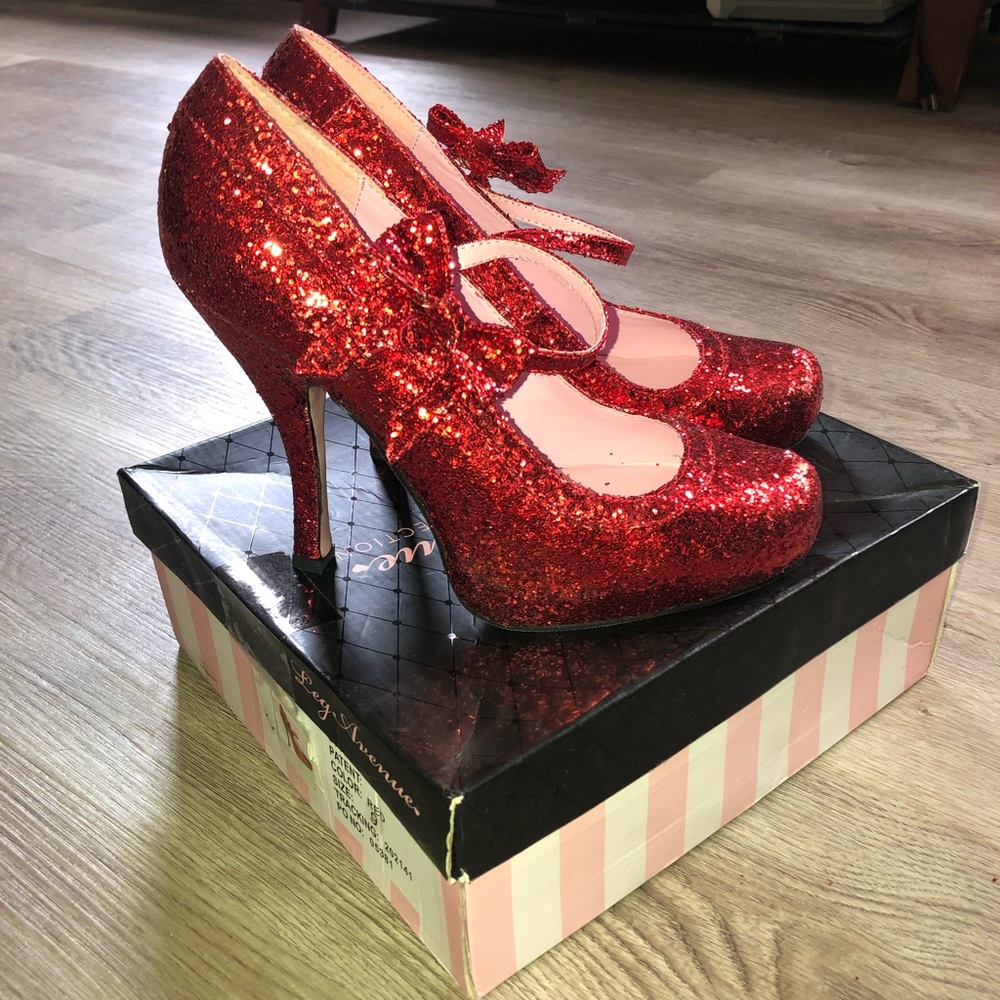 Red glitter heels